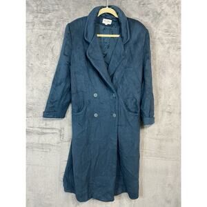 VTG John Weitz Size 12 Aqua Teal Blue Wool Button Over Pea Coat Double Breasted